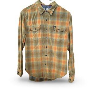 True Grit Orange & Green Razor Thin Corduroy Button Down Men’s SZ L